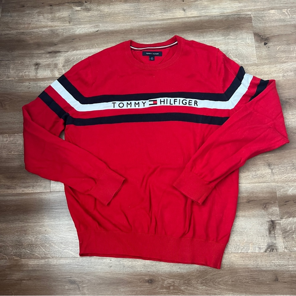 Tommy Hilfiger Mens Red Crewneck Sweater Large